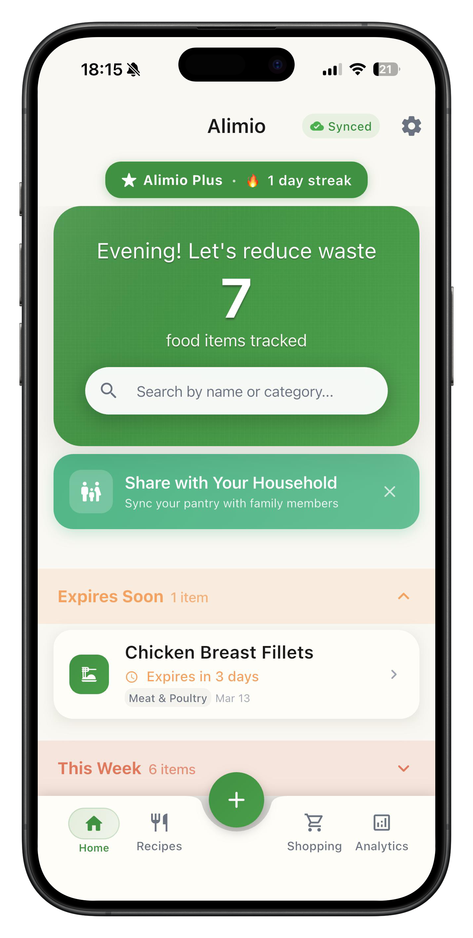 Alimio app screenshot - Food Inventory Dashboard