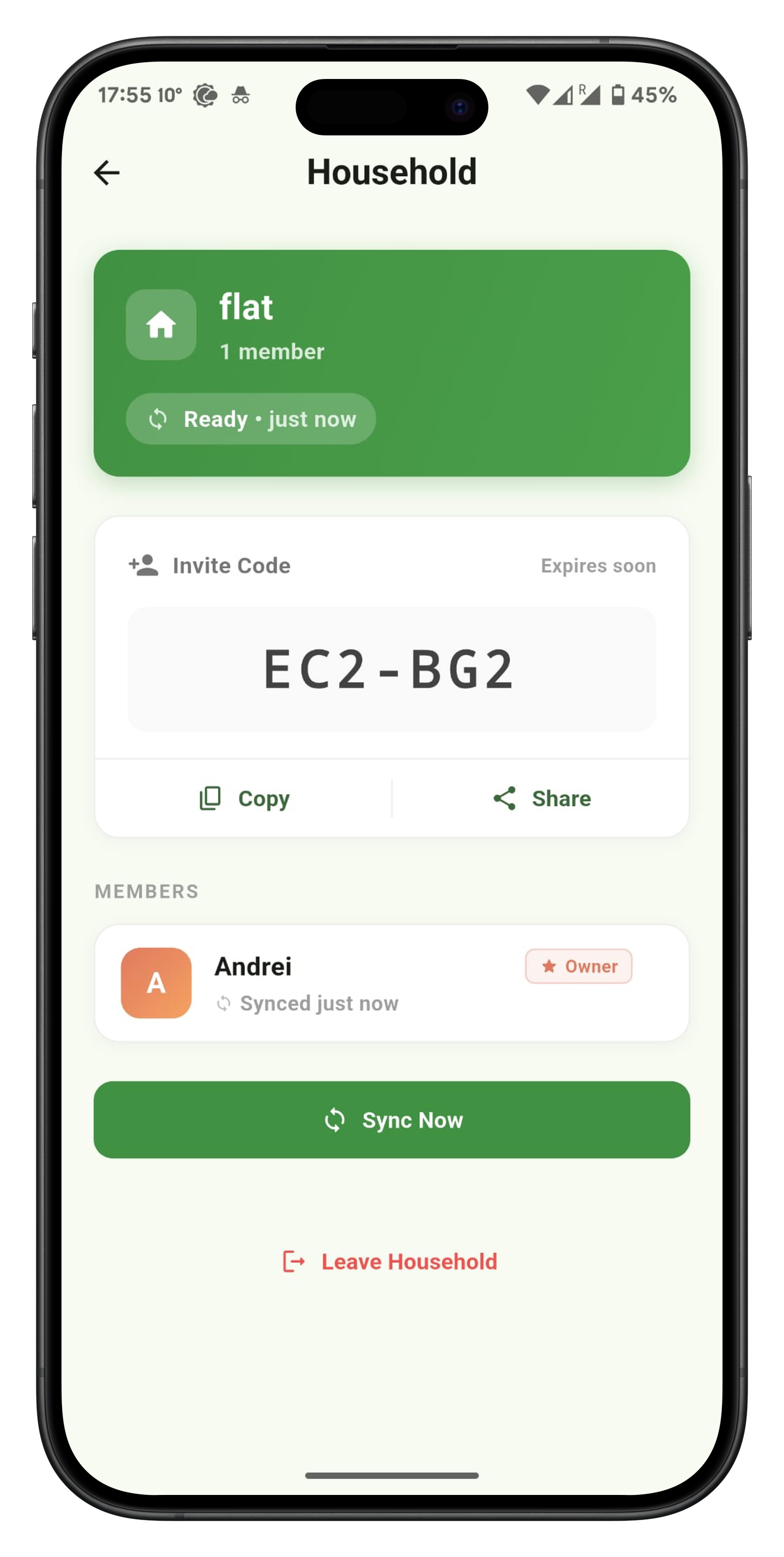 Stop buying things you already have - Create a household and invite your partner, family, or housemates with a simple link. Everyone sees the same inventory in real-time.